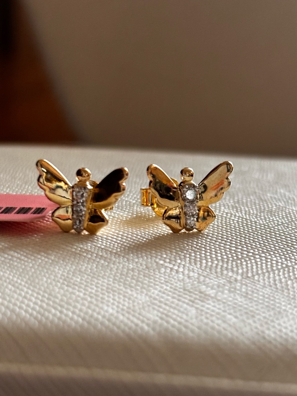 Gold over Sterling Silver 925 Butterfly Stud Earrings with lab grown diamonds